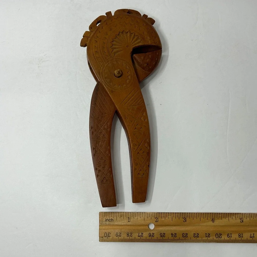 Vintage Hand Carved Wooden Horse Nutcracker‎ Folk Art Geometric Sunburst 8 Inch